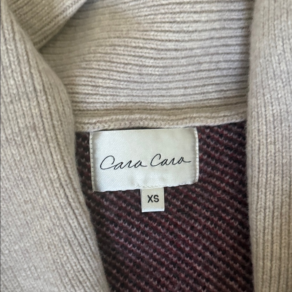 Cara Cara Cream and Navy Shawl Collar Belted Cardigan with Red Accents - Picture 2 of 4